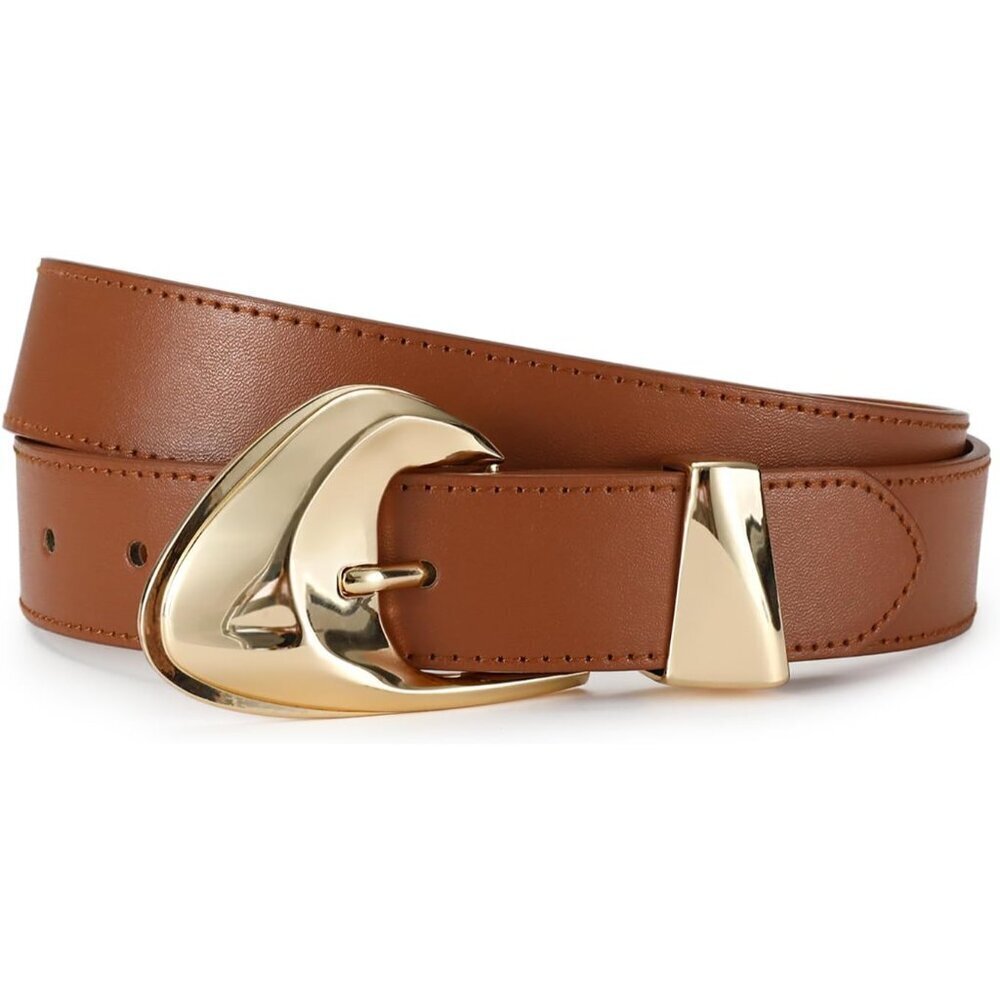 Women's Synthetic Leather Waist Belt for Jeans Dresses Adjustable Gold Buckle